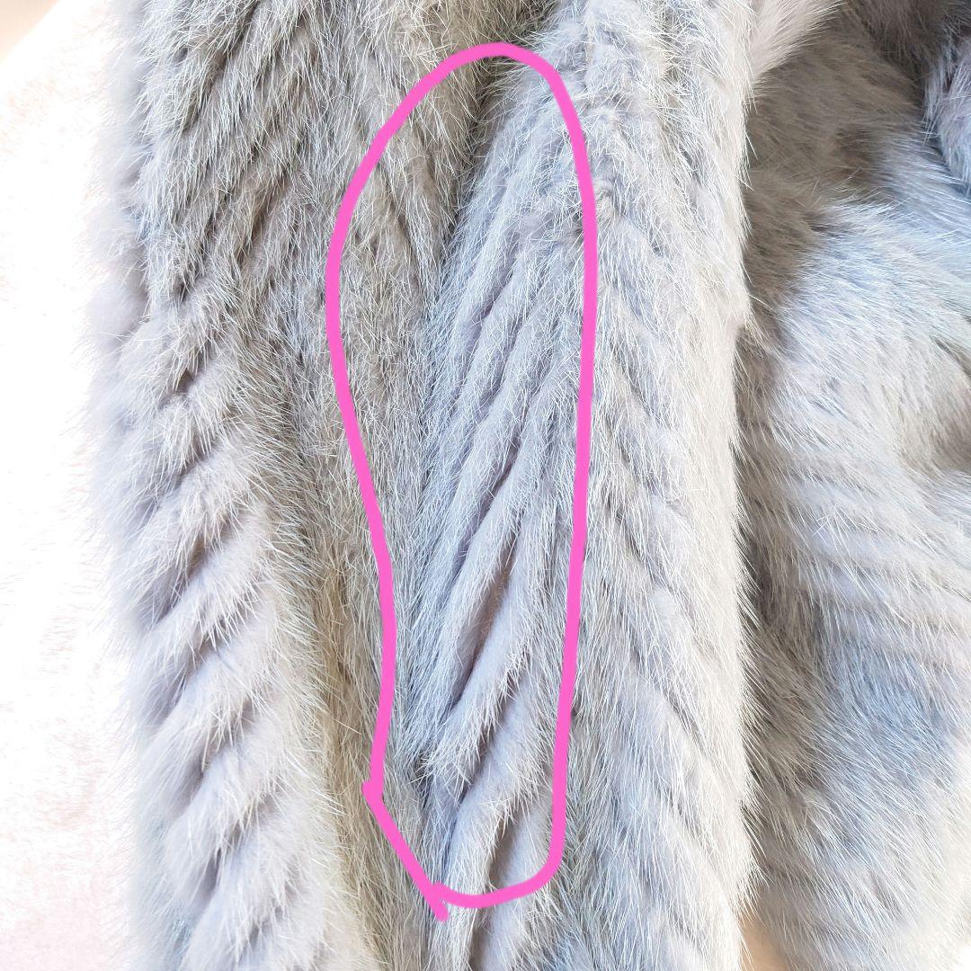 ラビット毛皮ライトブルー ヘリンボーンコートラパン外国製うさぎのハ−フコ―ト