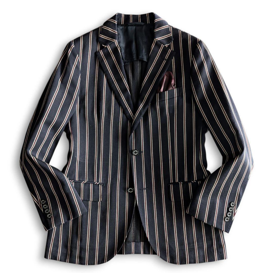 美品 マッキントッシュ ストライプ ウール綿混 テーラードジャケット ネイビー