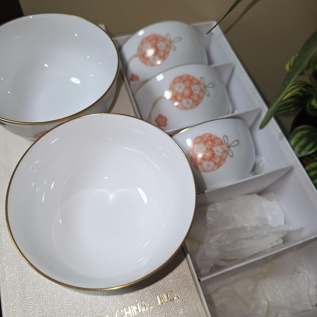 ふじむらさき 大倉陶園　花毬　湯呑揃　5客