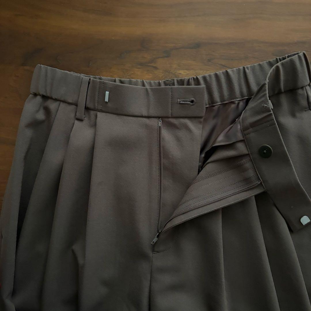 【美品】毛ポリエステルブレンド ワイドタックパンツ BEAUTY & YOUTH