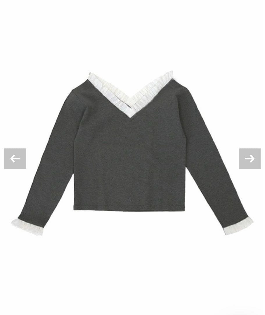 Donoban 新品未使用タグ付き Vネックフリルトップス