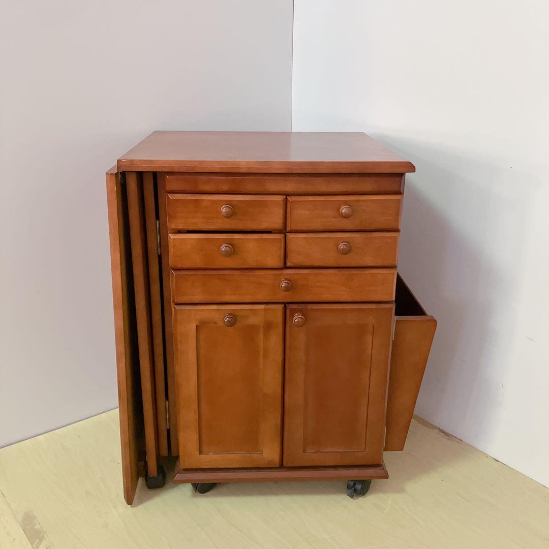 キャスター付き　木製　バタフライテーブル　バタフライワゴン　電源コード付き