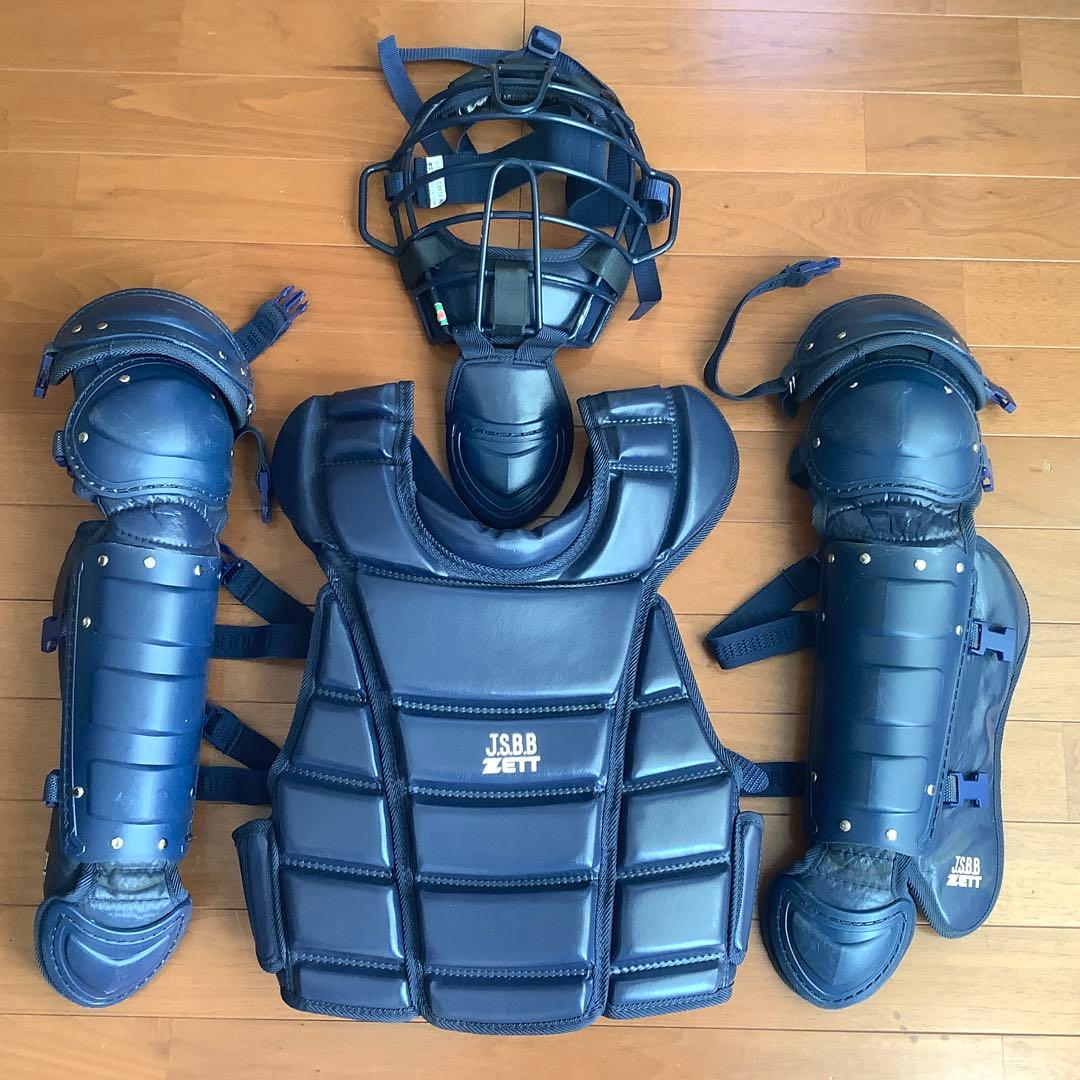ZETT JSBB キャッチャー用防具セット ジュニア　ネイビー　収納袋付き