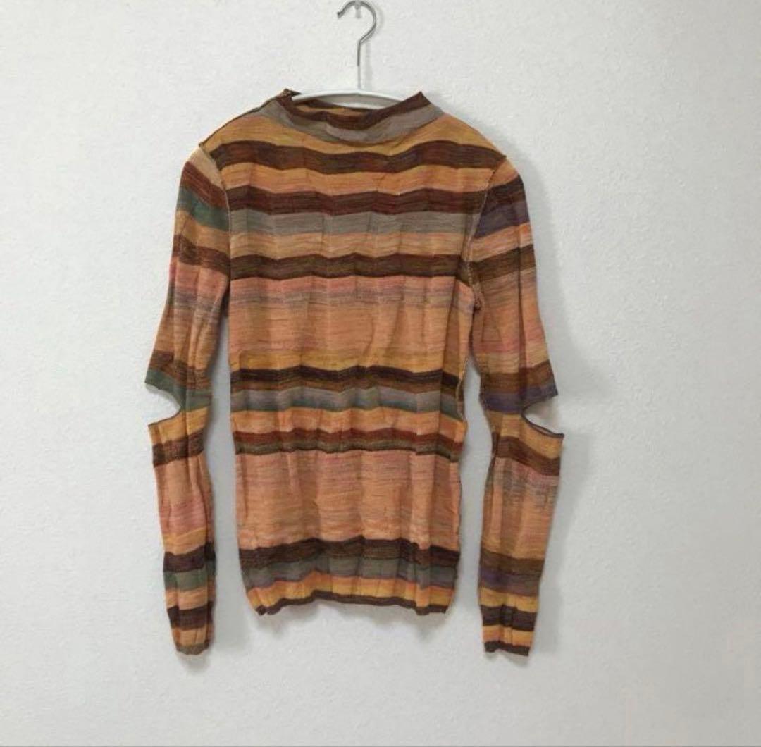 トップス PERVERZE Wave Border Loose Knit T-shirt