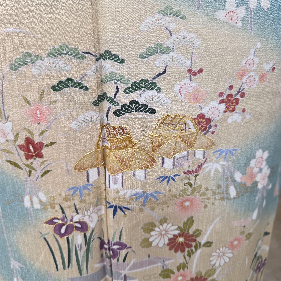 トールサイズ訪問着4点フルセット、着物、袋帯、帯締め、帯揚げ