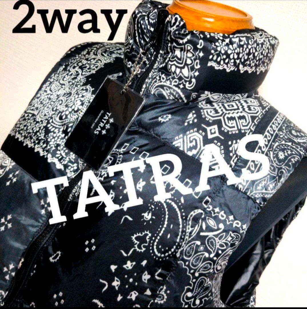 cm8 TATRAS ダウンベスト リバーシブル 黒 総柄 メンズMサイズ相当