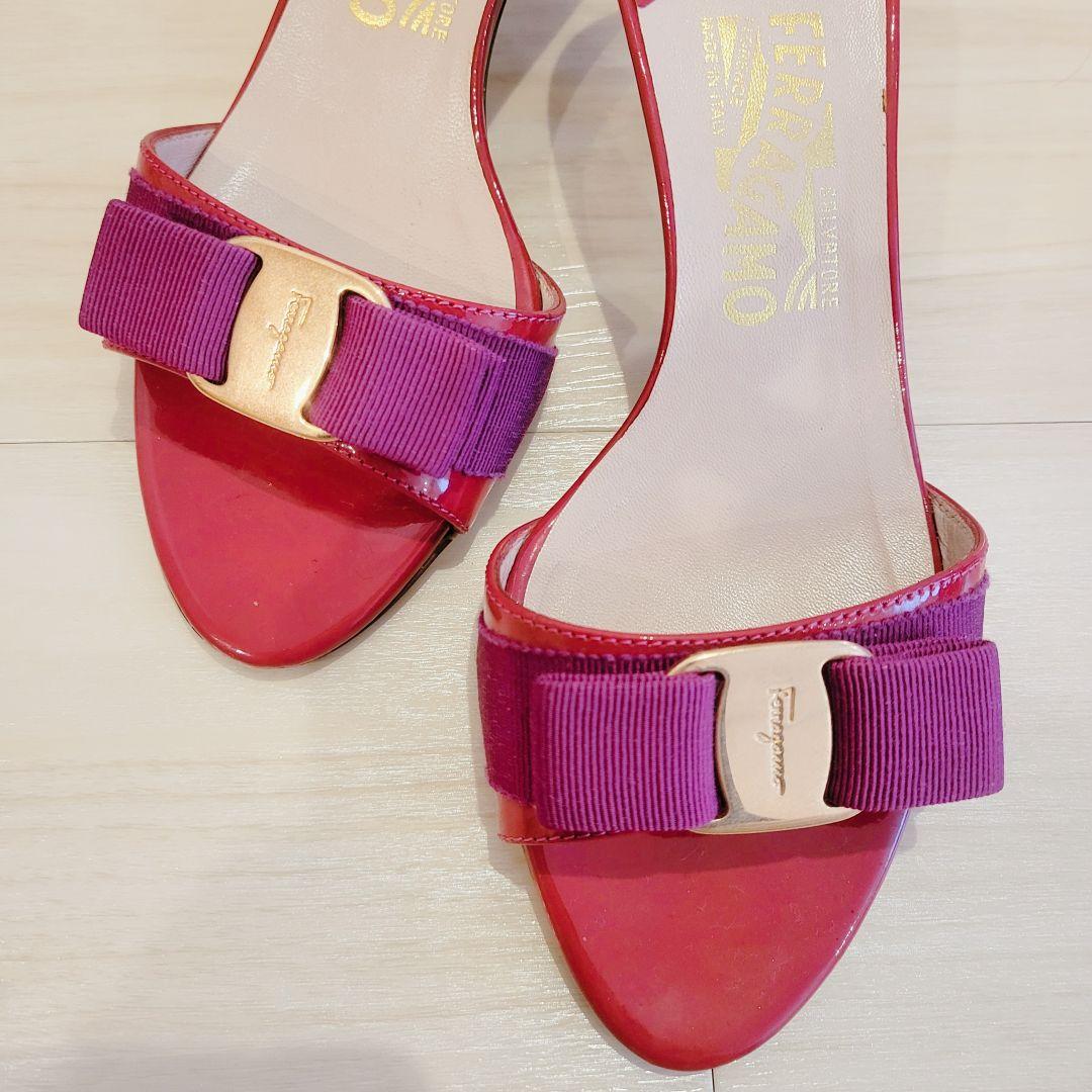 Ferragamo リボン付きミュール ピンク 紫 フェラガモ セリーヌ