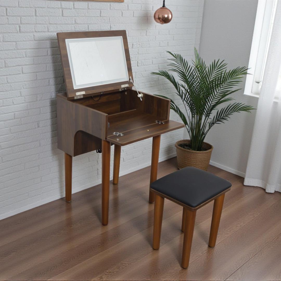 【新品訳あり】コンパクトドレッサー 椅子付き 2口コンセント デスク 鏡台