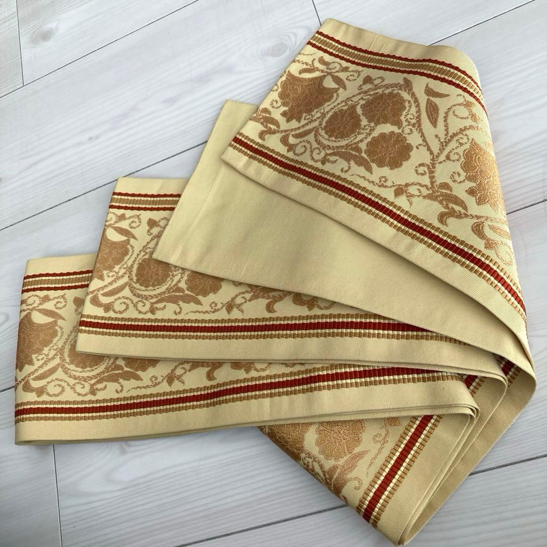 専用　　博多織　半幅帯　花唐草模様　織り出し　正絹　No.74-22