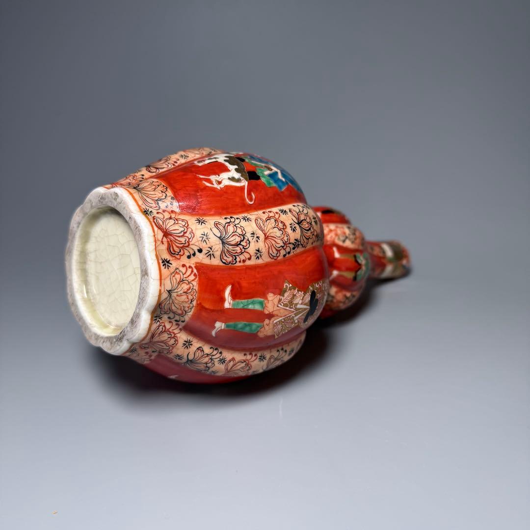 幕末〜明治期　アンティーク薩摩　異人図祥瑞瓢箪形花瓶　箱　布　里帰り品