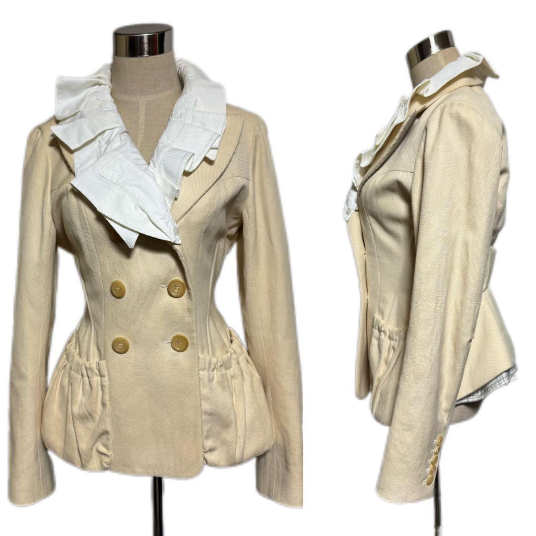 美品 ランウェイ ルイヴィトン フラワー フリル ジャケット 38 ベージュ