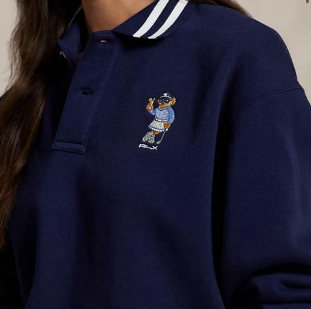 RLX 刺繍キャラクター ネイビー長袖ポロシャツ ゴルフ ラルフローレン ベア