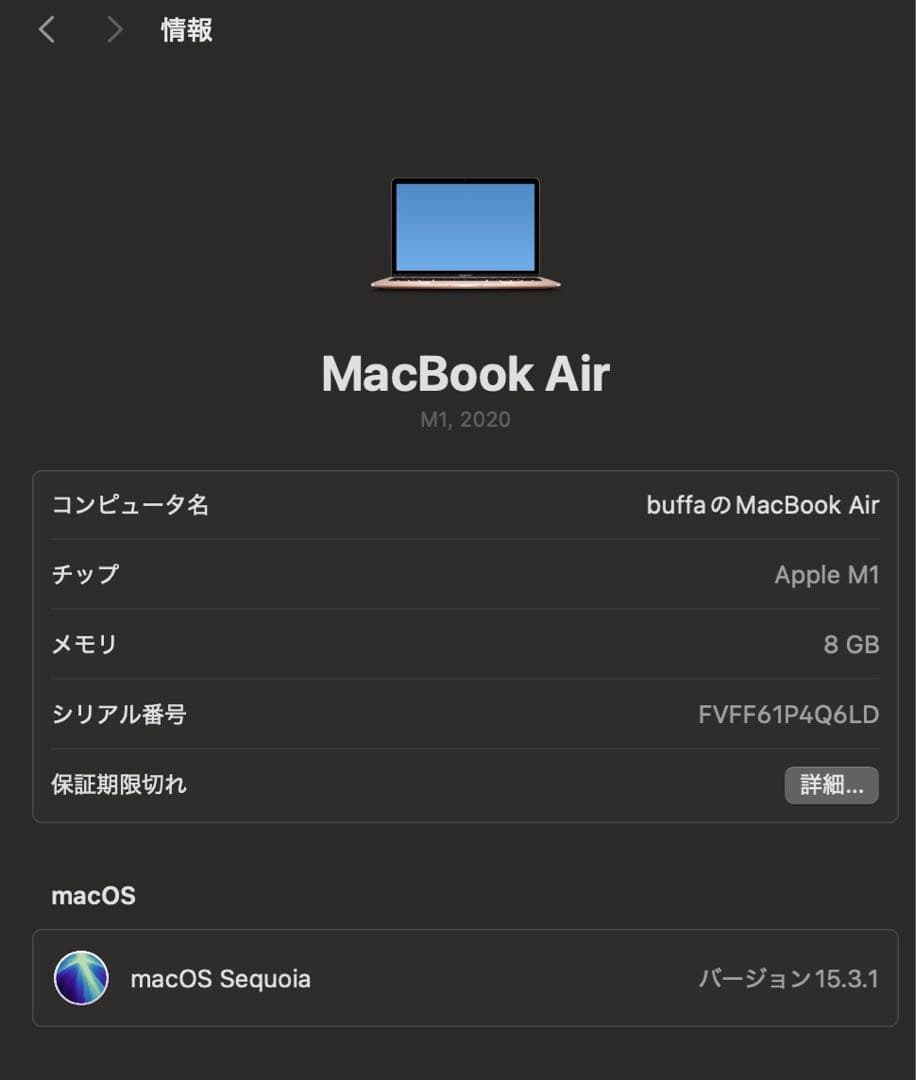 MacBook Air M1 13インチ 8GB 512GB バッテリー98%