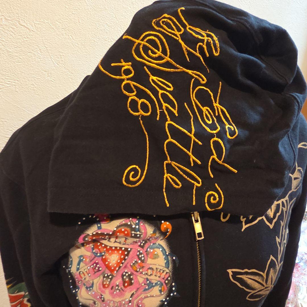 Ed Hardy花柄刺繍 パーカー 黒 Seattle 1968