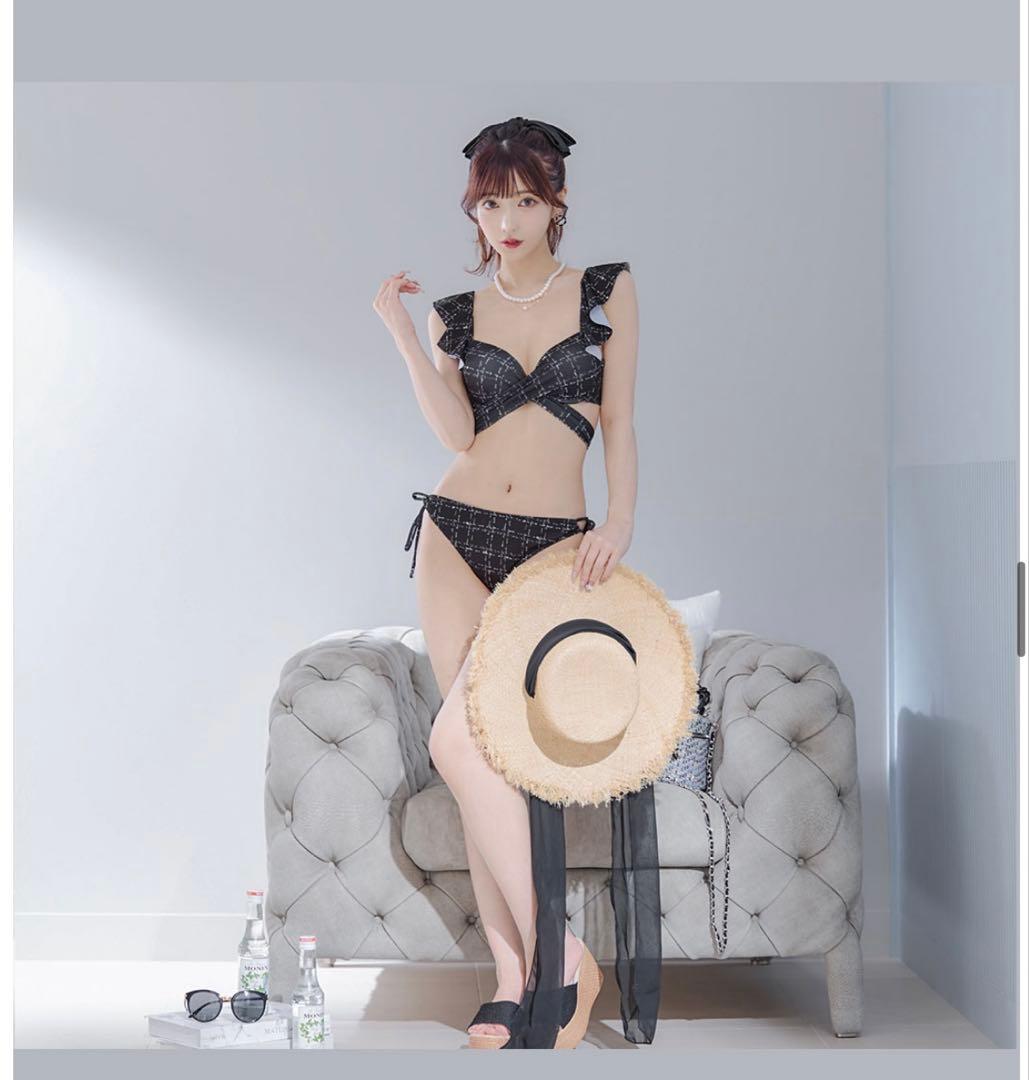 sugar ツイードプリント バッククロスリボン クロスビキニ 2点セット