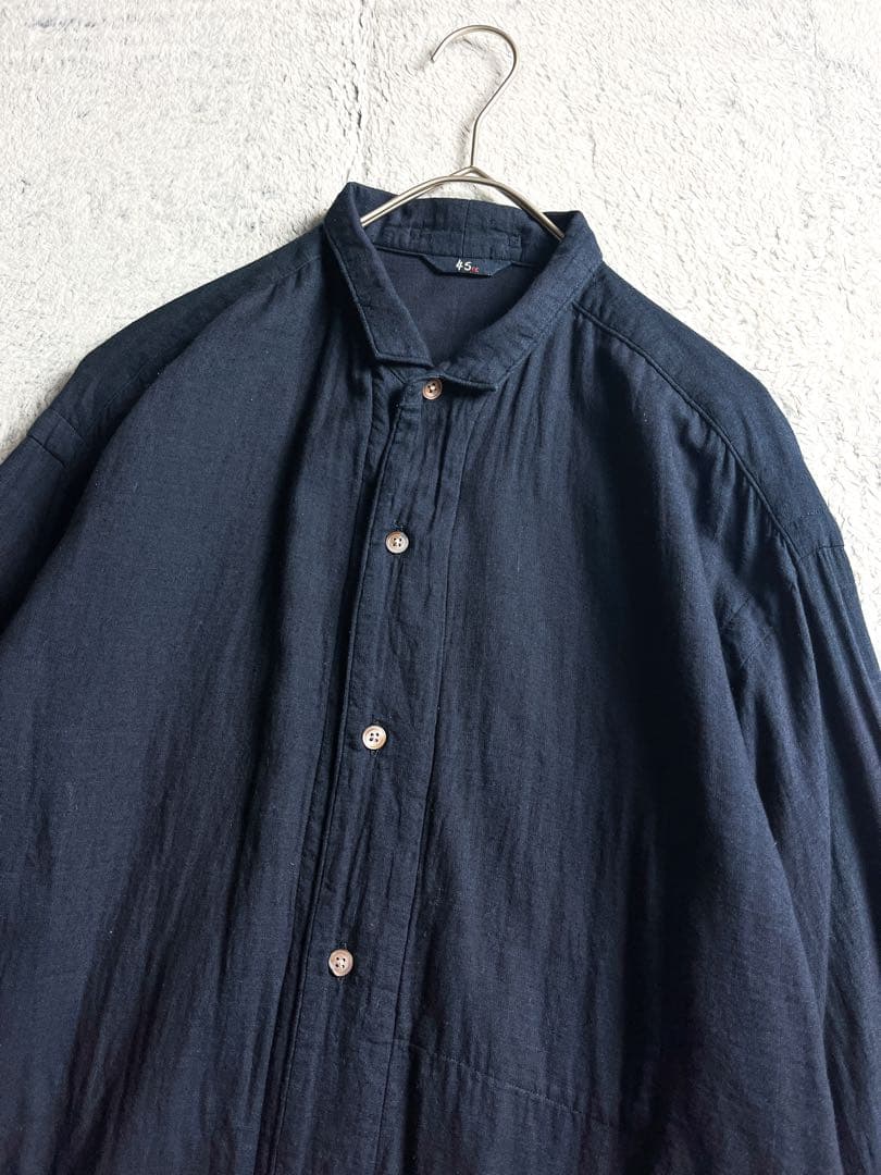 【45R】45rpm 綿100% インディゴ二重ガーゼシャツ 内ポケット 4