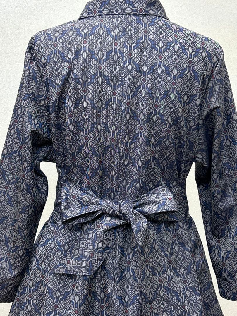 着物リメイク　紬ワンピース　前ボタン　 Lサイズ