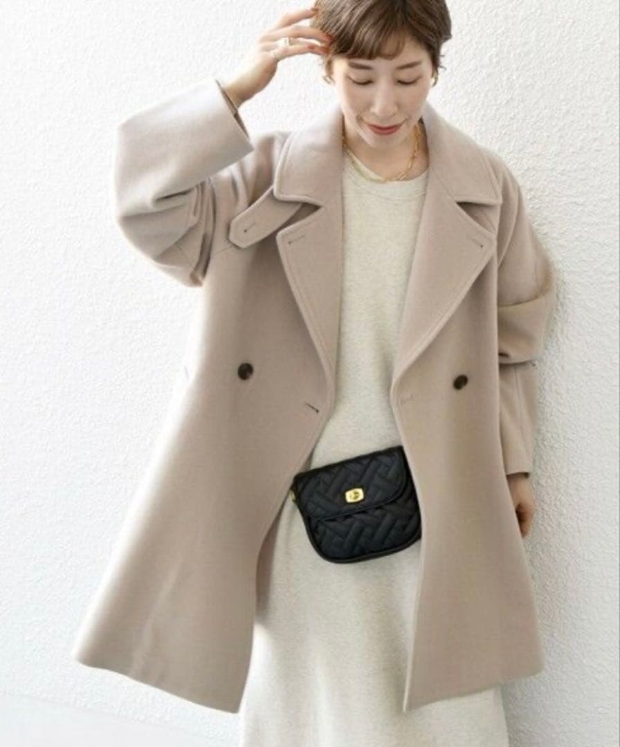 SHIPSanyスタンド&ダブルカラーコート　ベージュ