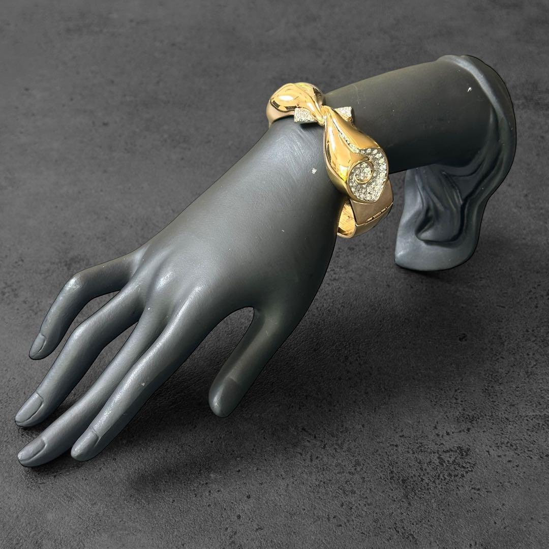 希少✨Chloe Ribbon Rhinestone Gold Bangle