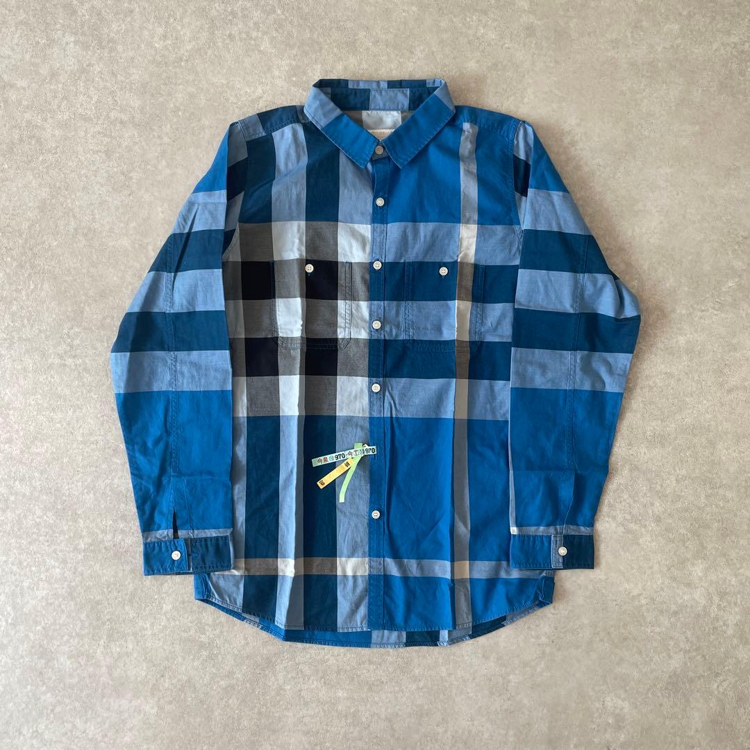 極美品BURBERRY children 14Y 164cm チェックシャツ青