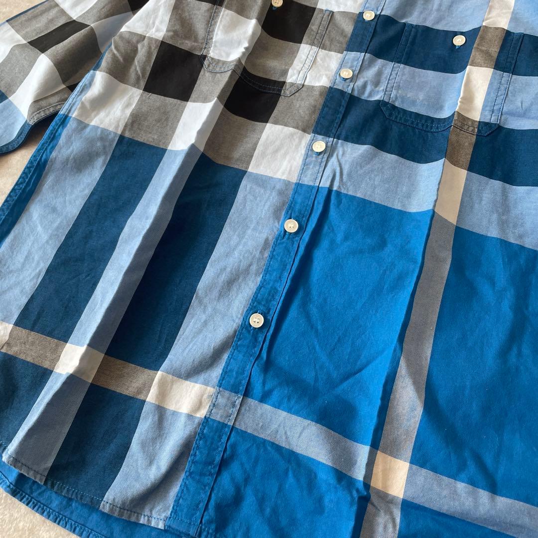 極美品BURBERRY children 14Y 164cm チェックシャツ青