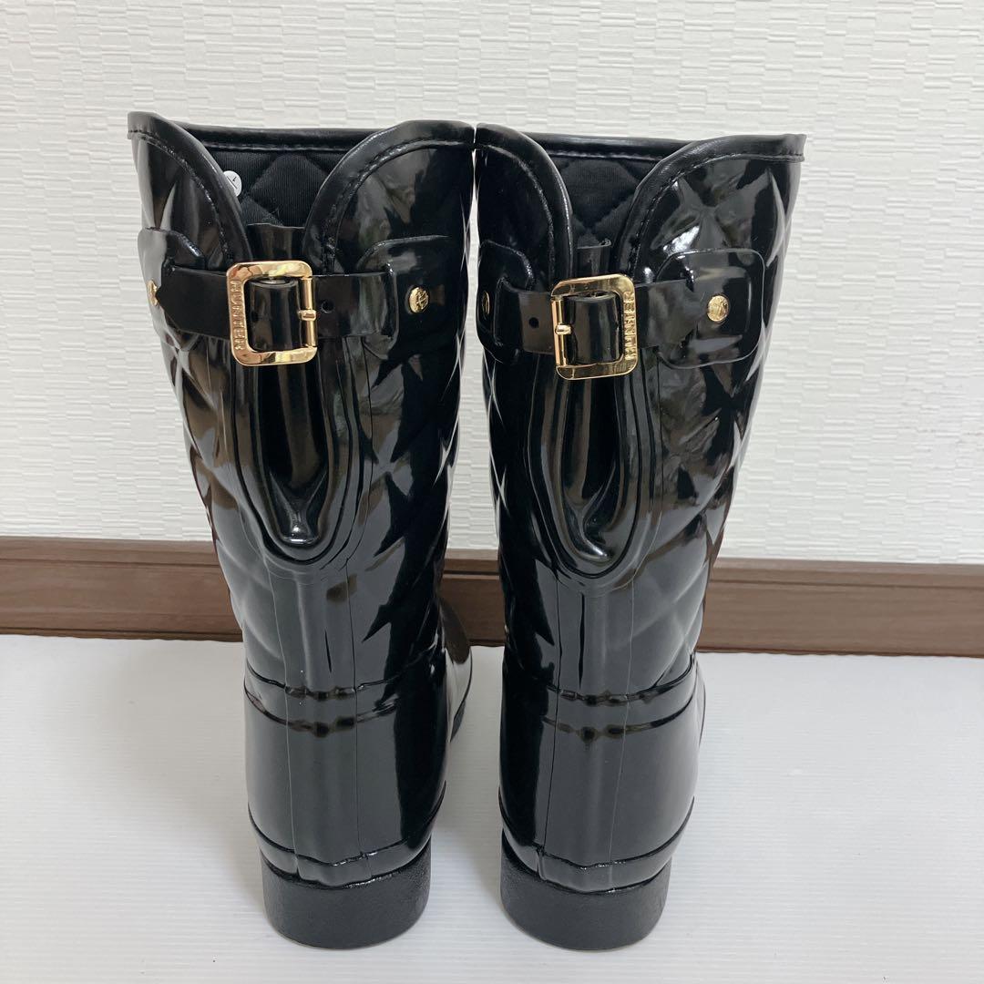 未使用級 HUNTER レインブーツ リファインドグロスキルト UK5