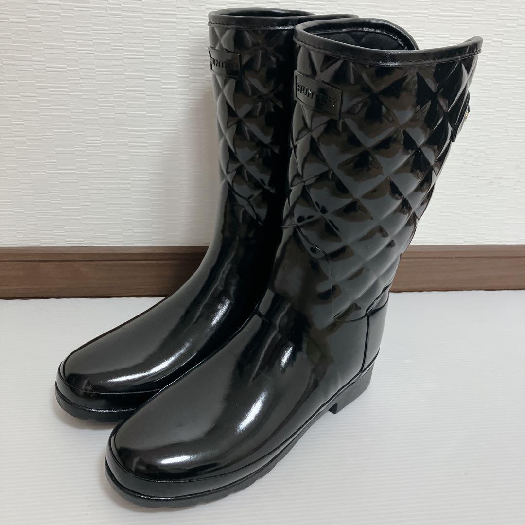 未使用級 HUNTER レインブーツ リファインドグロスキルト UK5