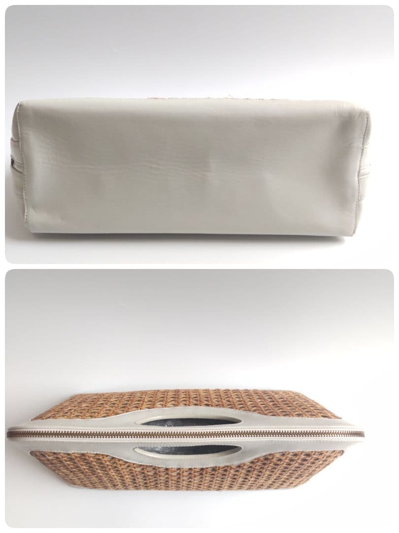 美品ペリーコ ANELLI CEST ラフィア レザー ハンドバッグ アイボリー