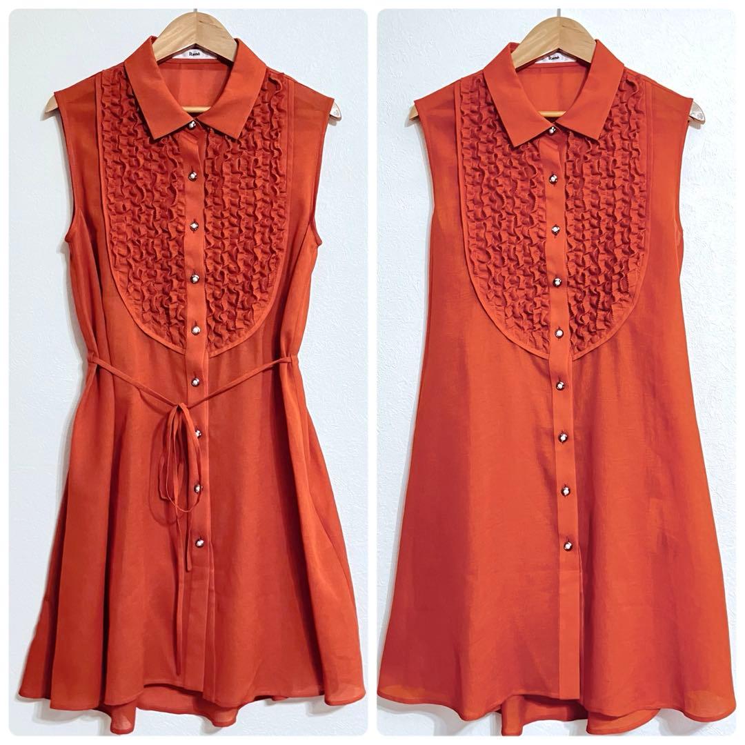 キャサリン様　美品ルネ Rene チュニックワンピース フリル パールボタン34