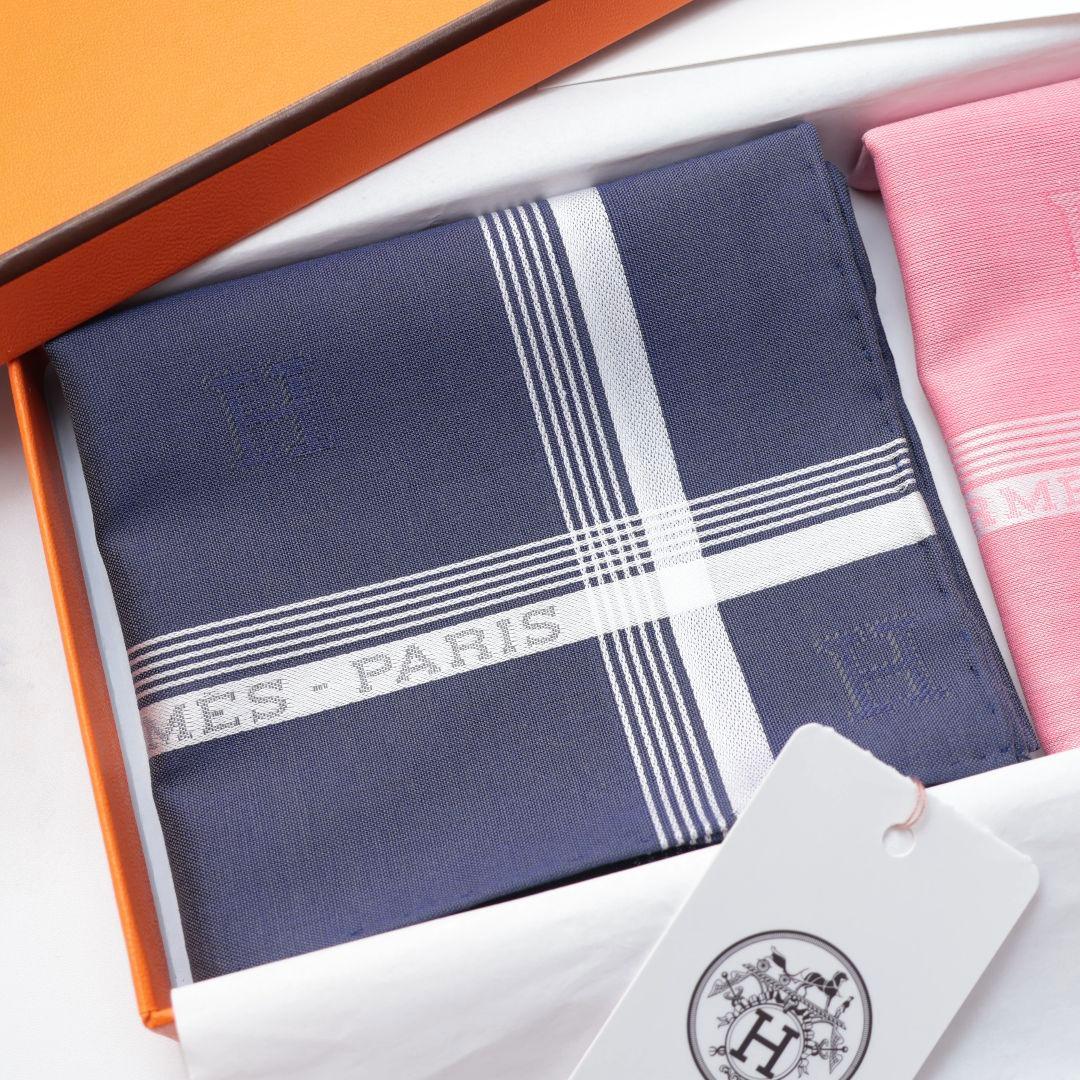 新品未使用 エルメス HERMES ハンカチ 2枚セット ネイビー ピンク