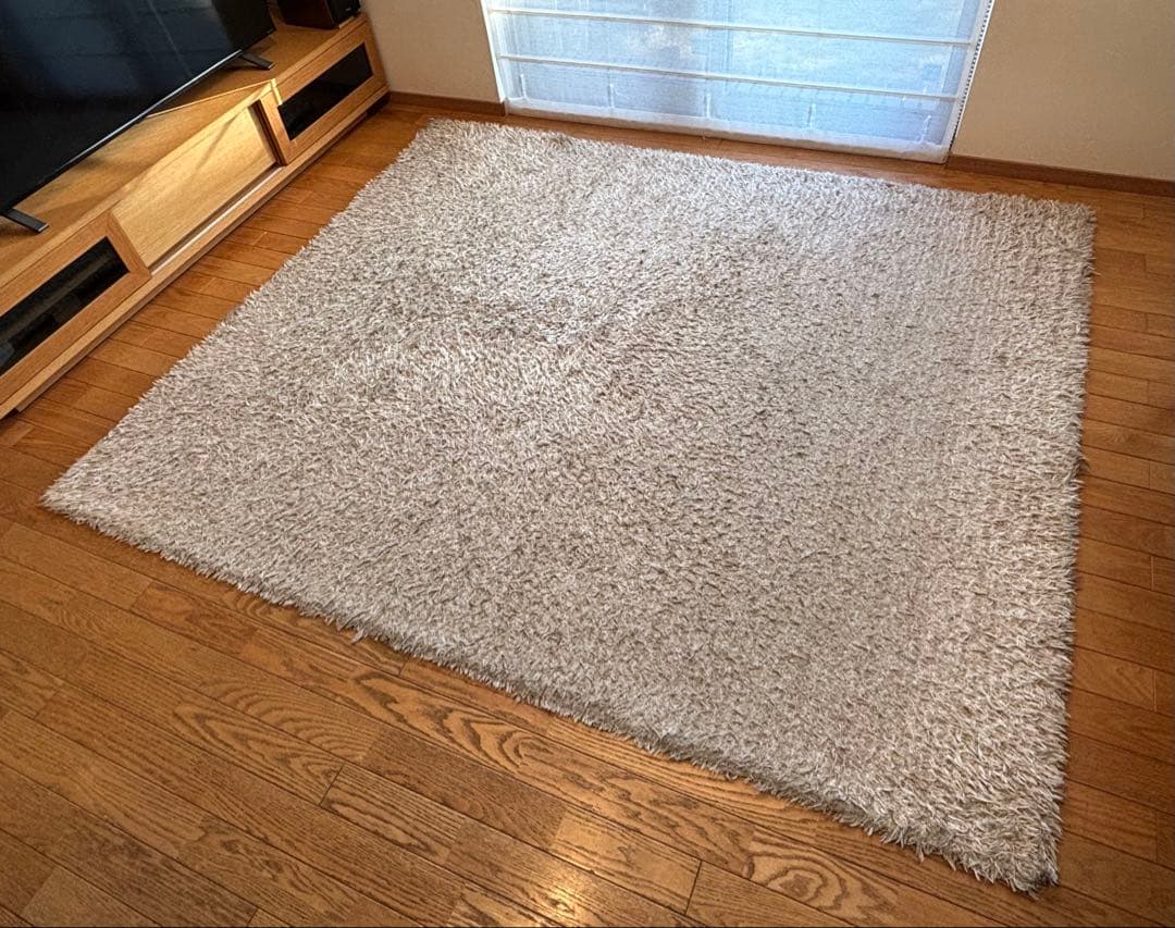 モデルルーム展示品 シャギーラグ 180×210cm 北欧 グレーベージュ