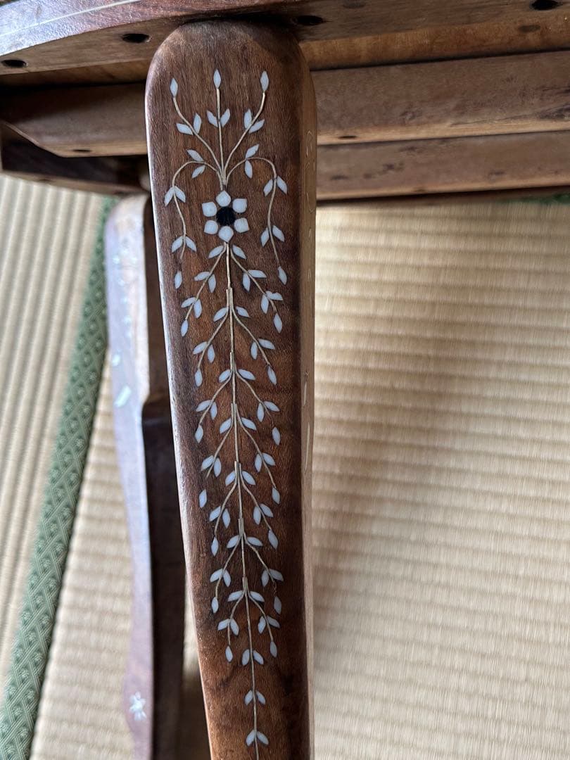 インド製 インディアンローズウッド無垢材 象嵌細工 サイドテーブル 3本脚