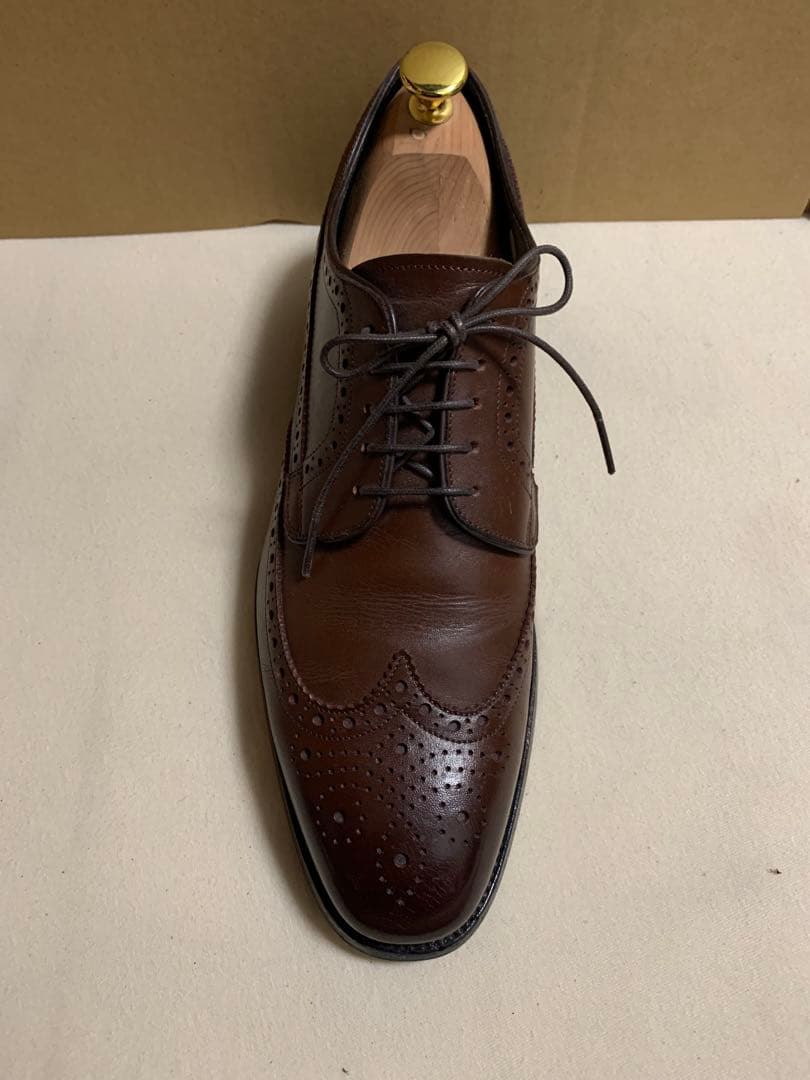 浅草靴誂ブラウン 外羽根式 ブローグウィングチップ 7.5(25.5cm)