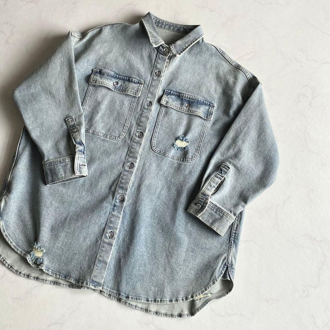 Loungedress オーバーサイズ ダメージ デニムシャツ デニムジャケット