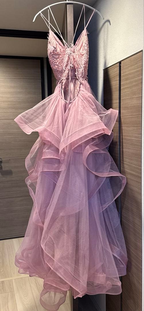 Tika ピンク レース装飾 ロングドレス S