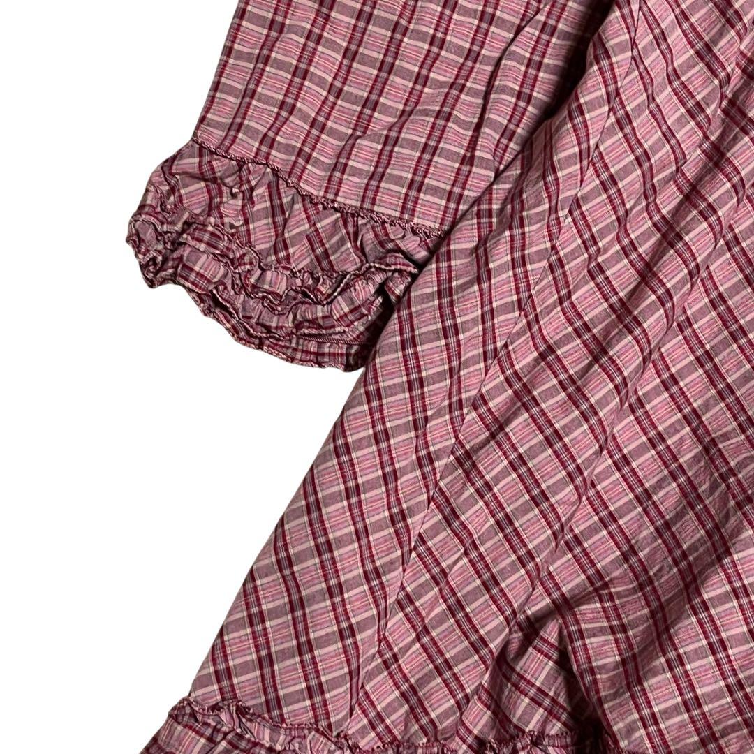 PINK HOUSE チェックフリルチュニックブラウス チェック レッド 段々