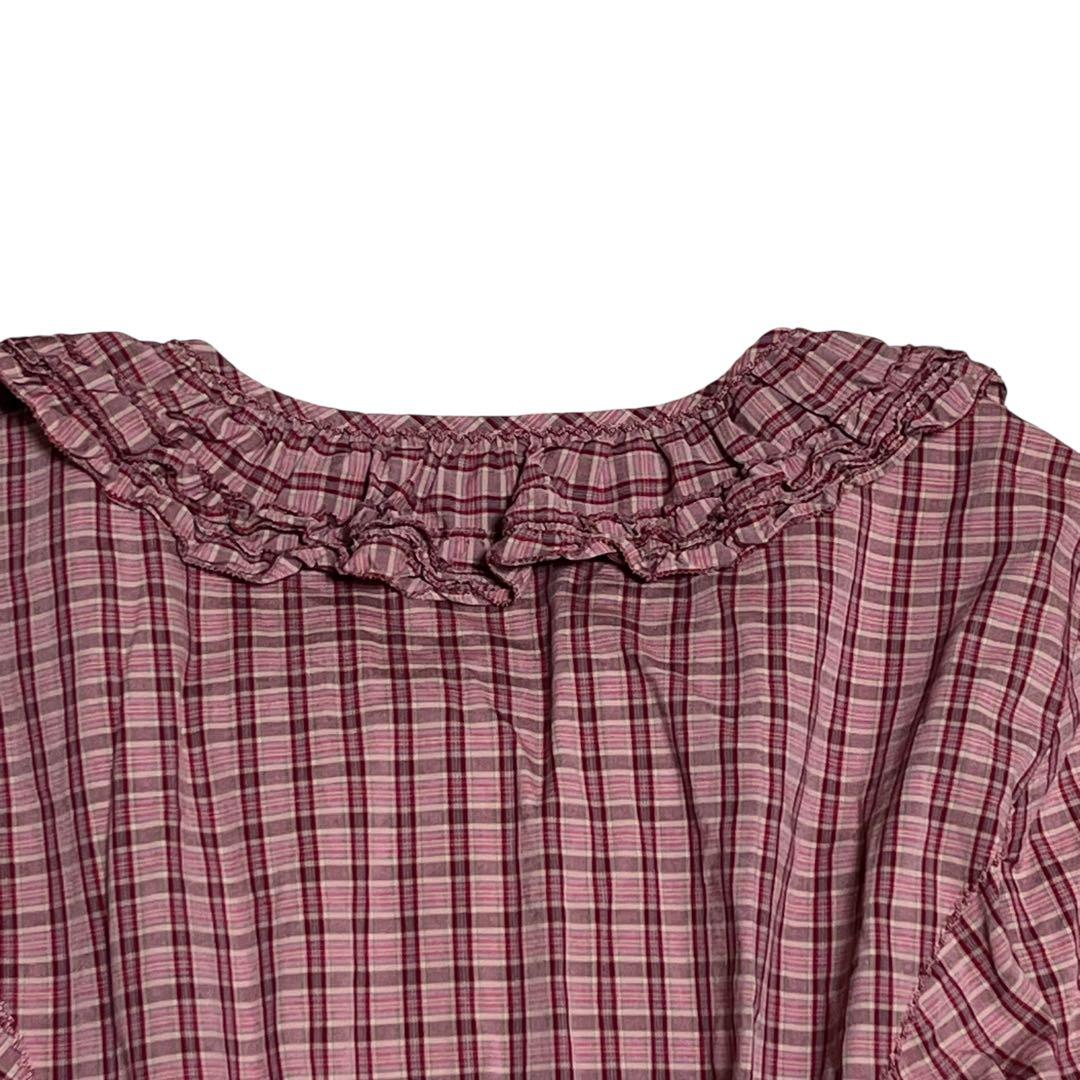 PINK HOUSE チェックフリルチュニックブラウス チェック レッド 段々