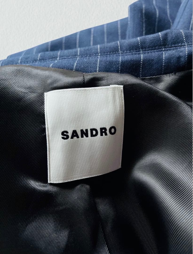 SANDRO サンドロ ネイビー ジャケット 36 紺 ピンストライプ
