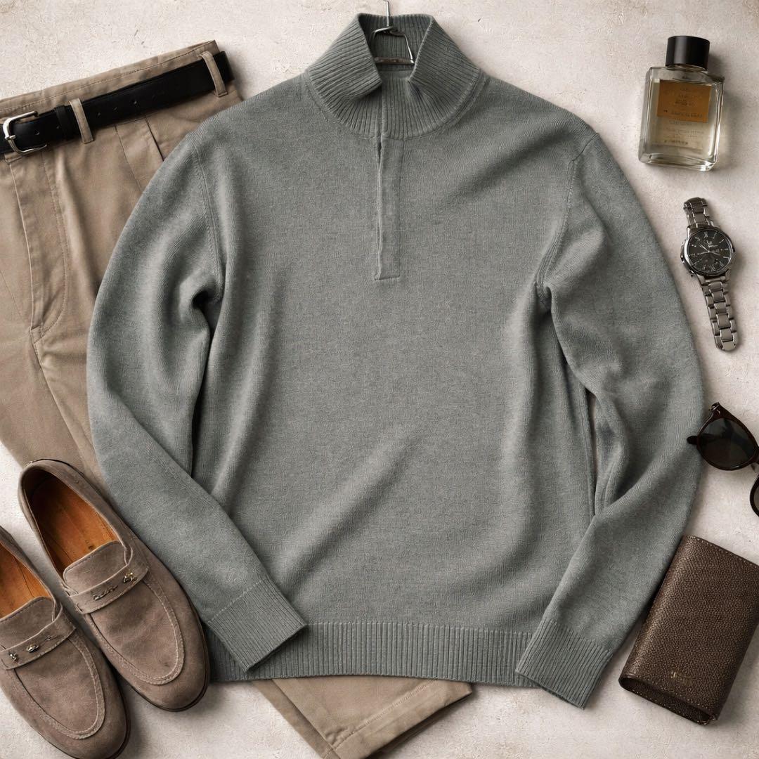 エルメネジルドゼニア シルク×カシミヤスナップボタン付きニット