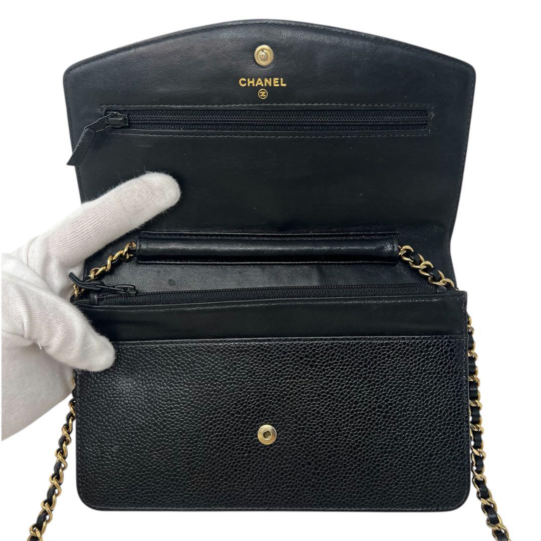 CHANEL シャネル キャビアスキン デカココ チェーンウォレット 長財布