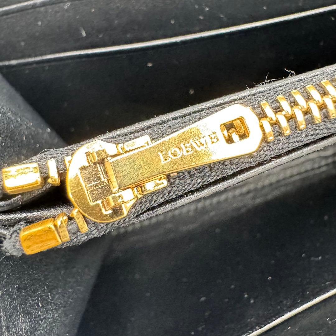 LOEWE ロエベ アナグラム レザー ラウンド 長財布 カーキゴールド