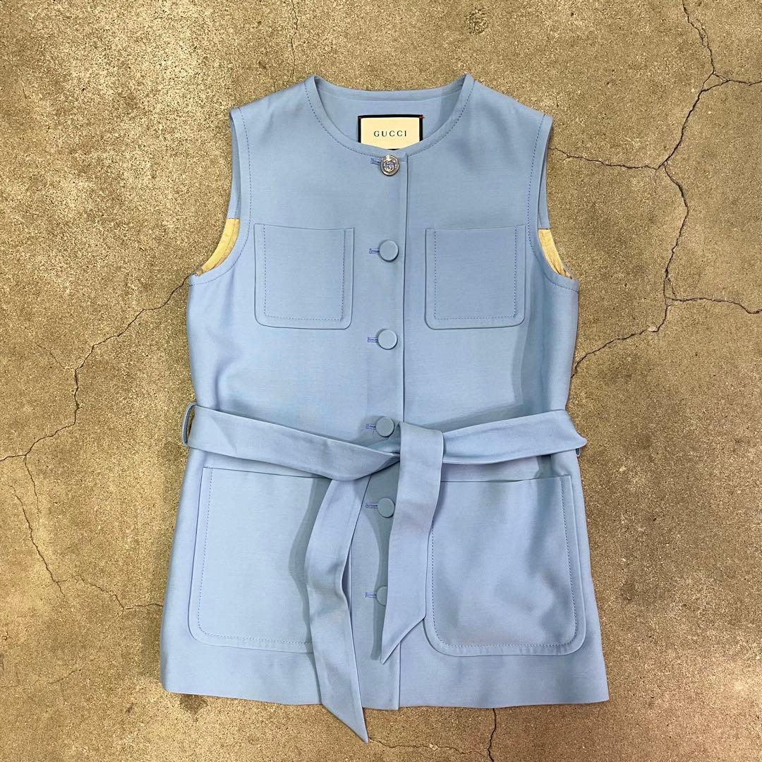 Gucci グッチ ベルテッドベスト ジレ 619334 ブルー 36