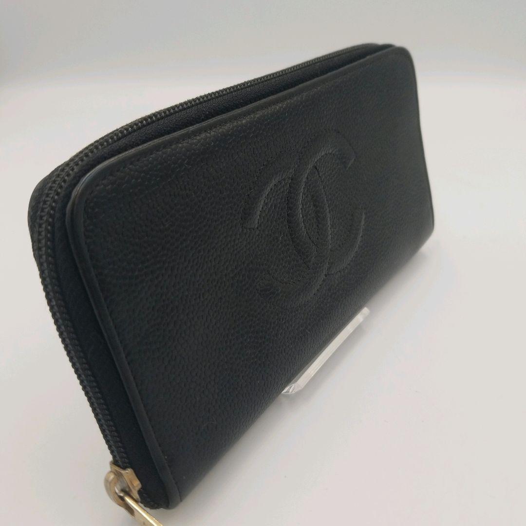 【美品】CHANEL シャネル キャビアスキン レザー ラウンド長財布　ココ
