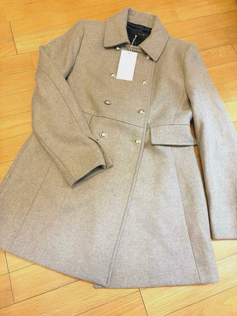 【ZARA】ザラ L ウール混紡 ショート丈ダブルブレストコート ライトミンク