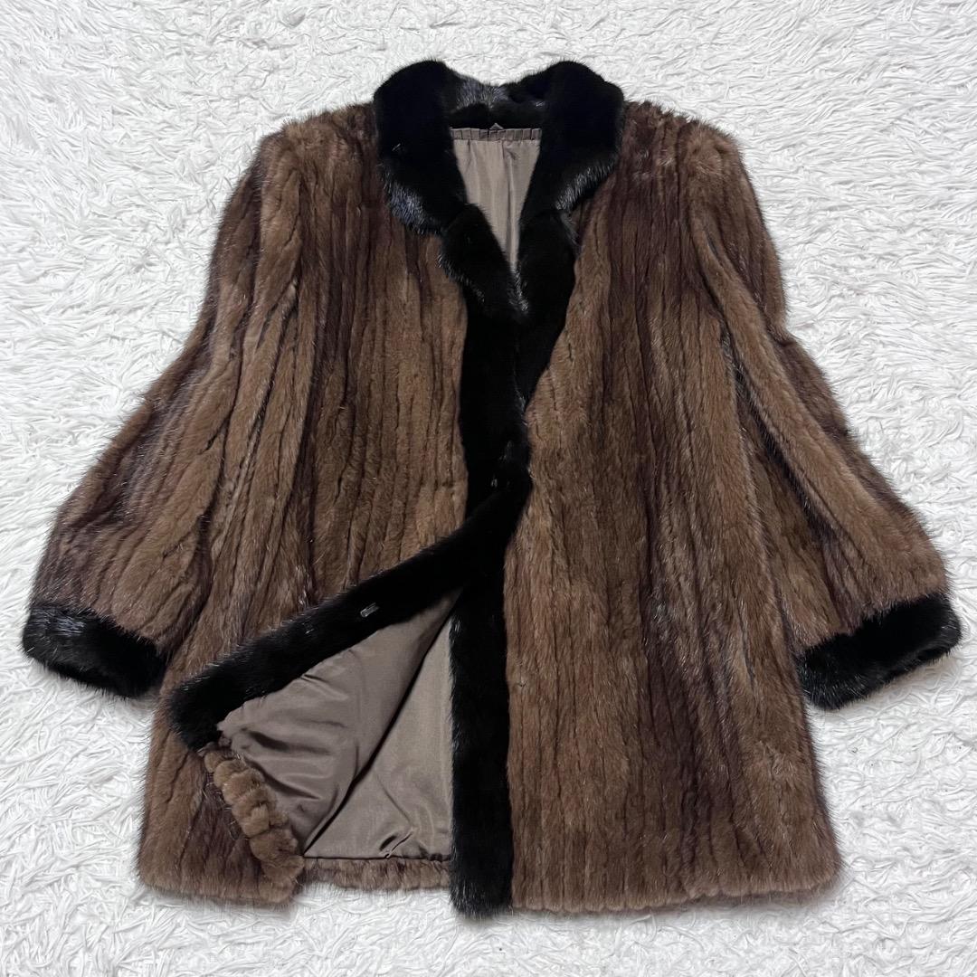 SAGA MINK サガミンク ファートリミング 毛皮コート ショールカラー