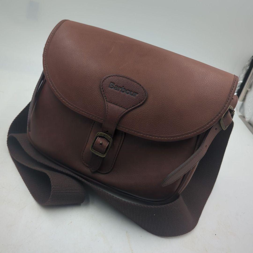 美品 Barbour バブアー カートリッジ ショルダーバッグ ブラウン レザー