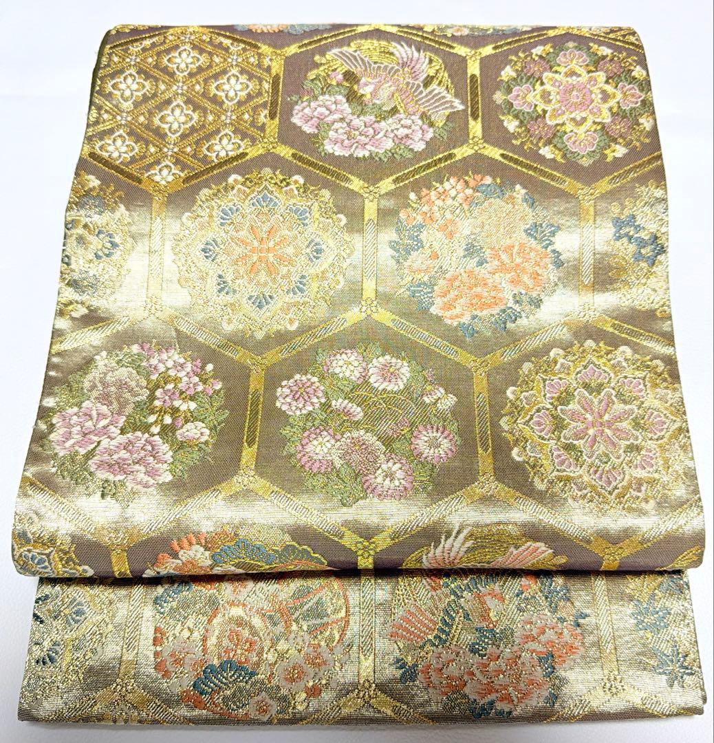 高級 袋帯 正絹 六通柄 ゴールド 金糸 フォーマル 訪問着 留袖 色無地