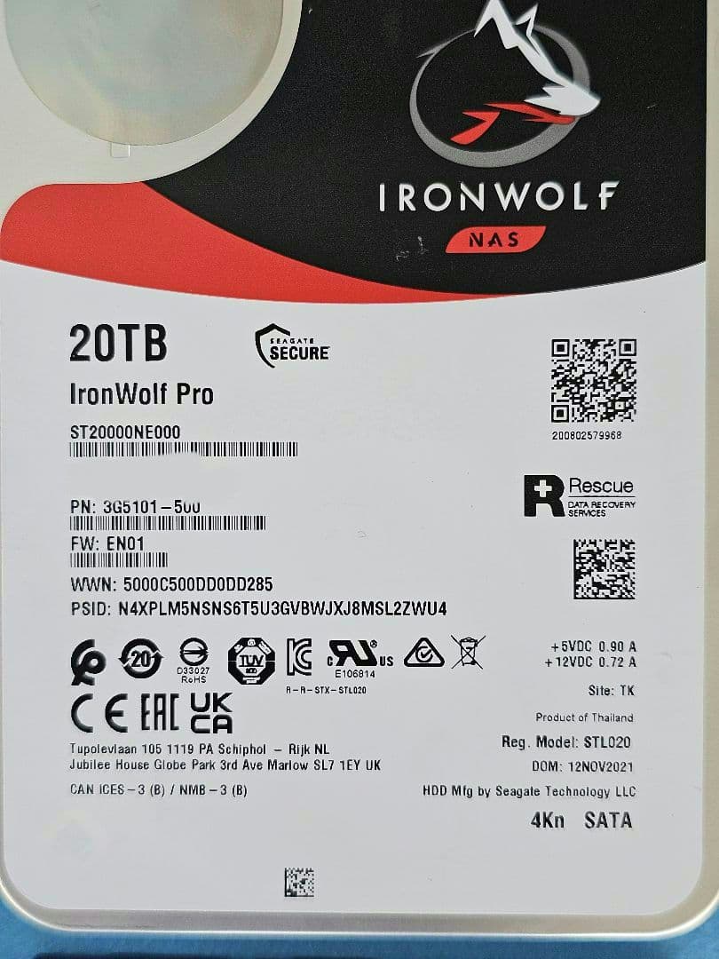 20TBHDD Seagate ST20000NE000　4本セット