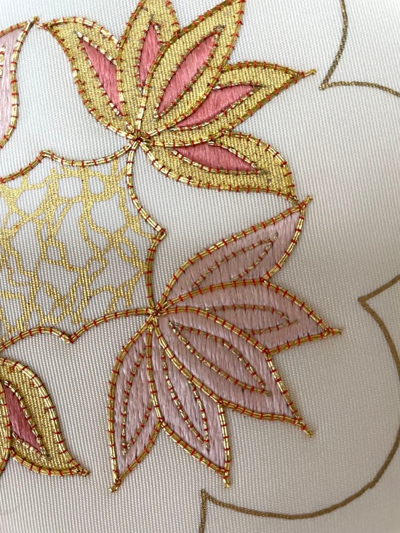 刺繍が美しい塩瀬九寸名古屋帯◇手刺繍 正絹 オフホワイト