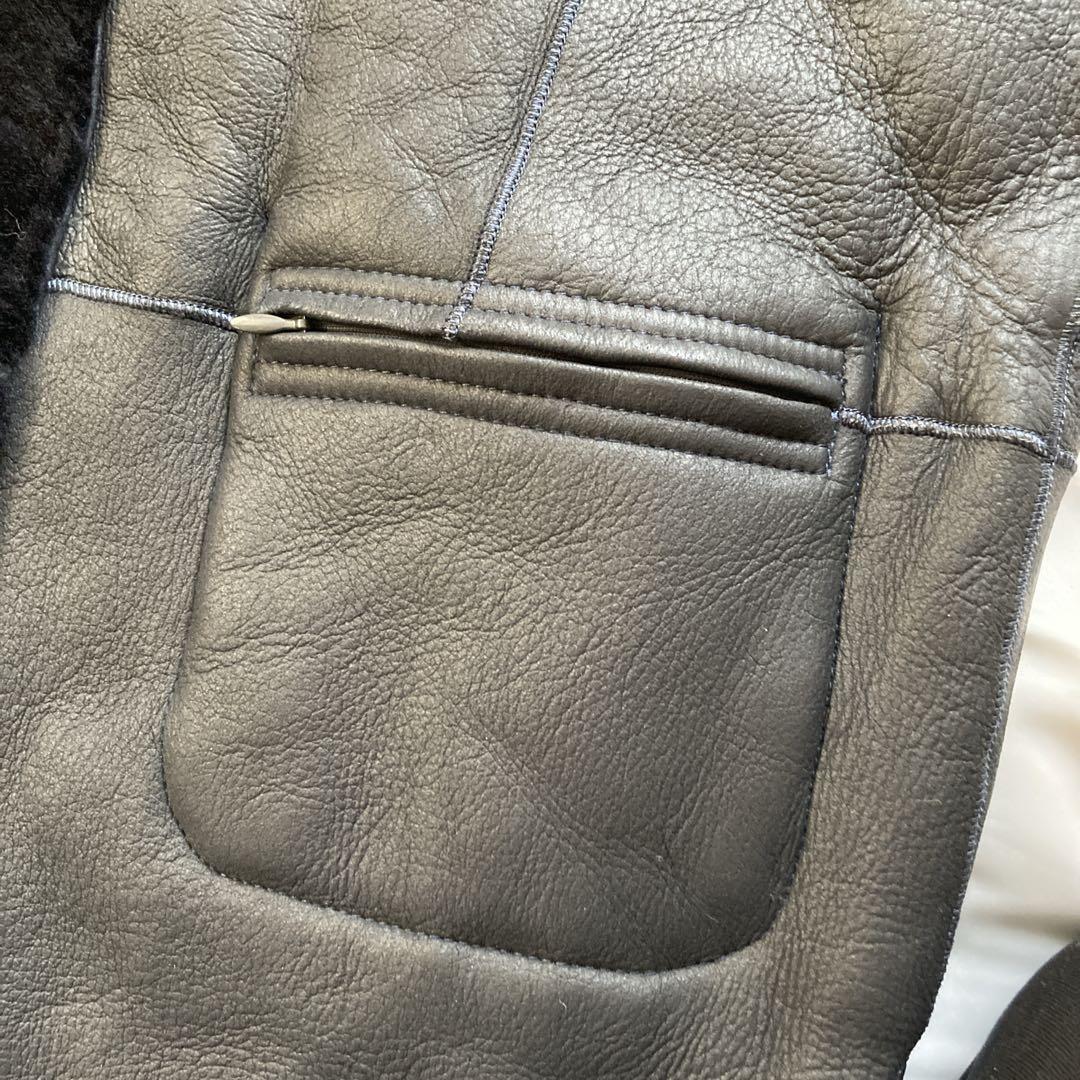 Zelal 元町ゼラール 羊革 ムートン ロングベスト リバーシブル ネイビー